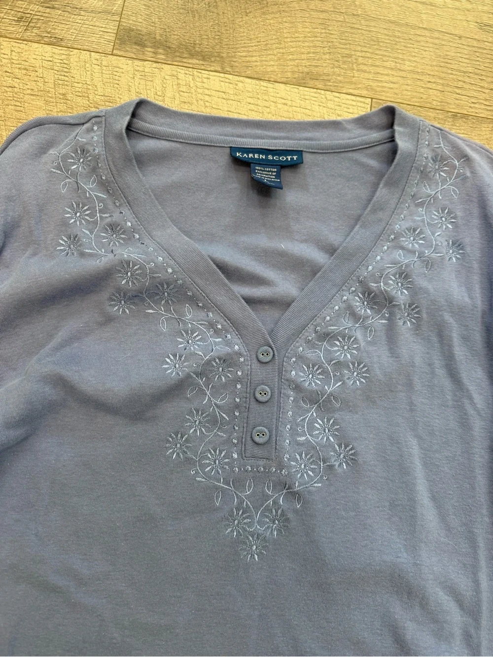 Karen Scott long sleeve olive and blue tops